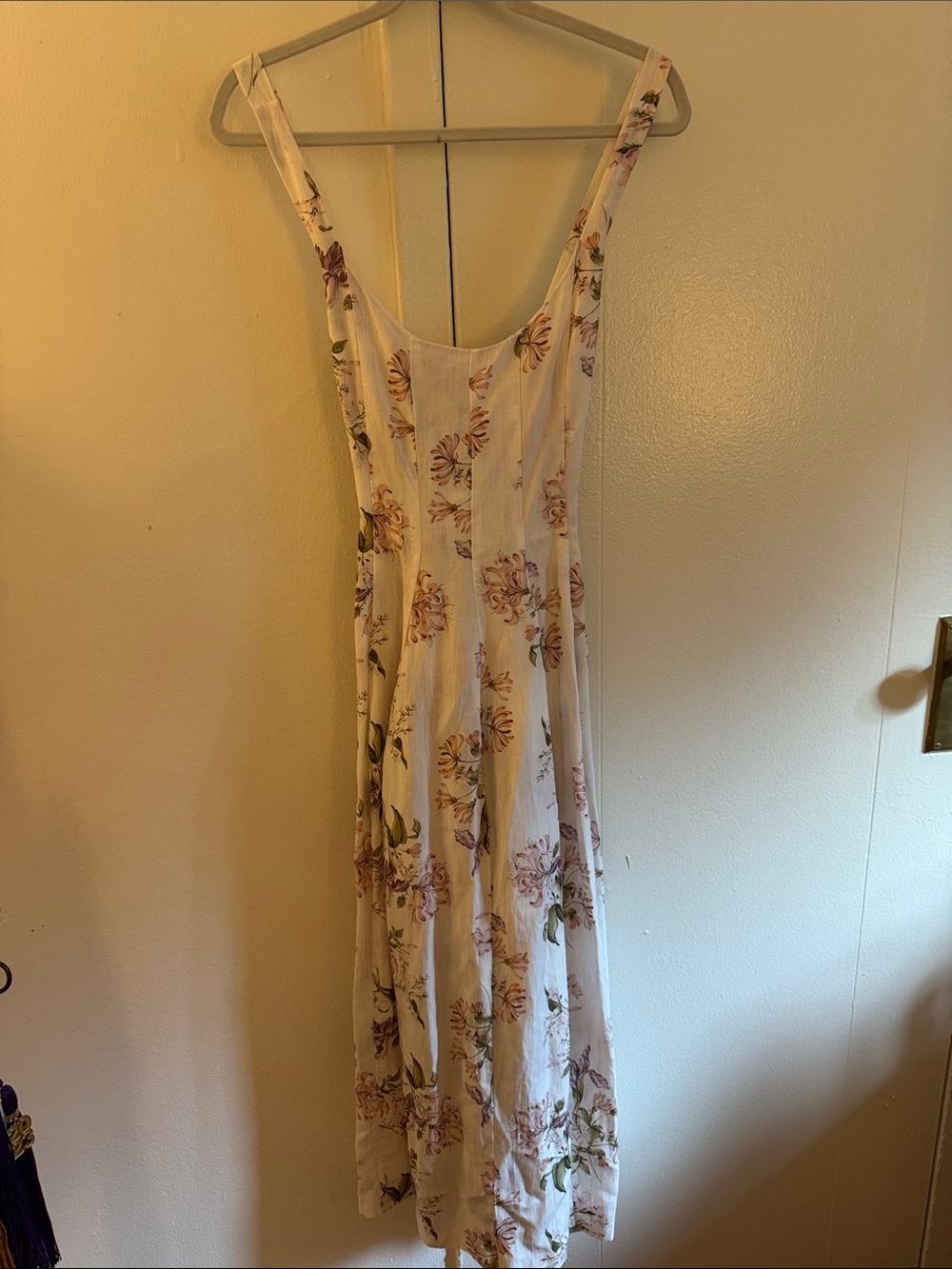 H&M Cream Midi Slip Dress with Pink Floral Print